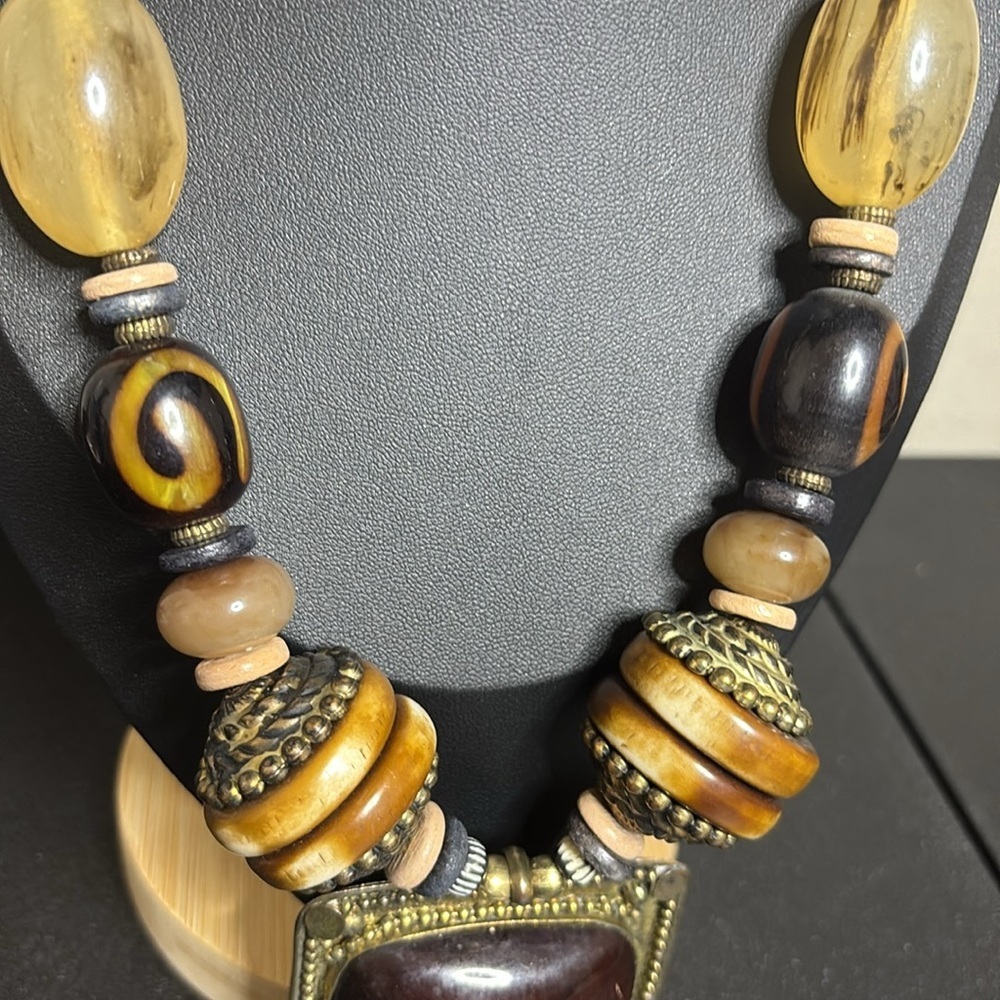 Unique Chunky Beaded Artisan Statement Necklace - image 3